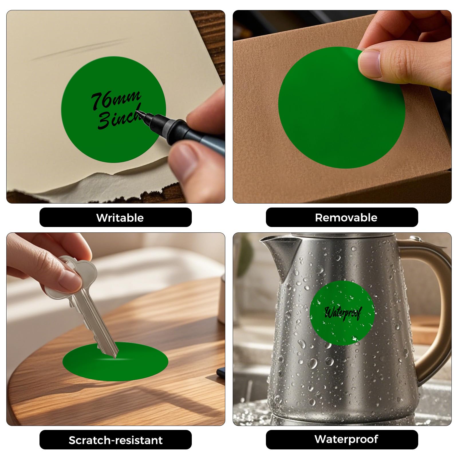 FINDAT 500PCS Green Round Labels 76mm Colour Coding Circle Stickers Vinyl Removable Waterproof Name Tags for Moving Box Floor Warehouse - Image 3