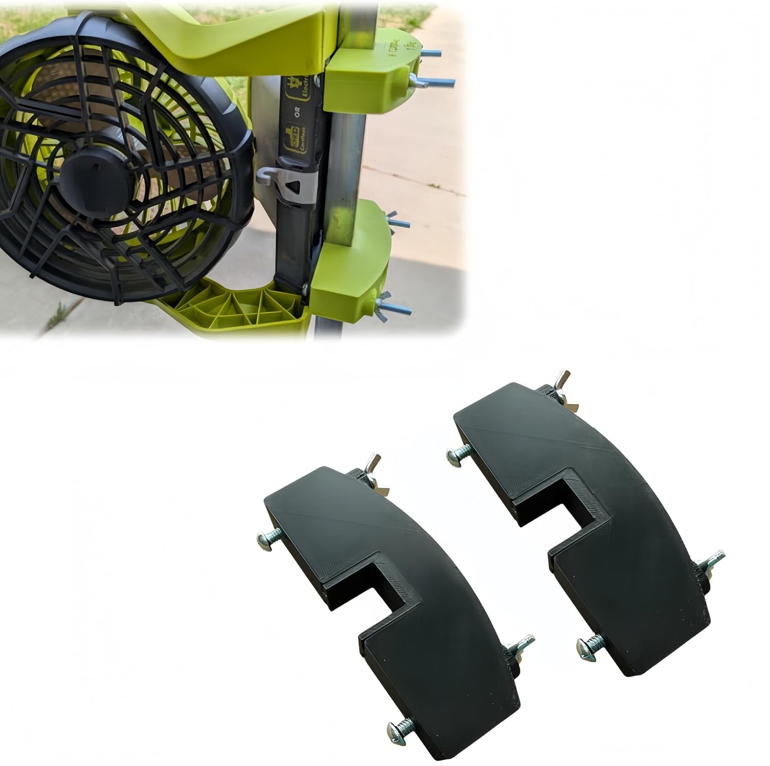 Golf Cart Fan Bracket Compatible with Ryobi PCL811 & P3320 Hybrid 18V Fans, Clamp Mount for 0.75" to 1.25" Square Tubing (2, Green, 1") image 4