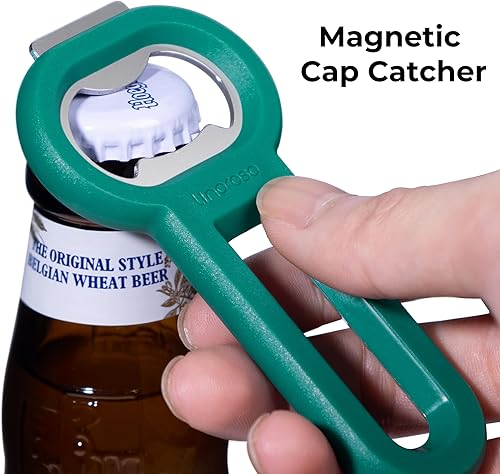 Miniatura 2 de Linoroso Abrebotellas magnético para refrigerador, abridor de botellas de cerveza y abrelatas de soda con captador de tapas, abridor de cerveza