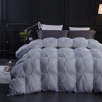 Modern Design 1600-TC Pinch Pleated Down Comforter Alaskan King Plus 120x136 Inches 1-Piece All-Season Duvet Insert, 850 GSM Micro Fill with All Side Corner Tabs 100% Egyptian Cotton-Silver
