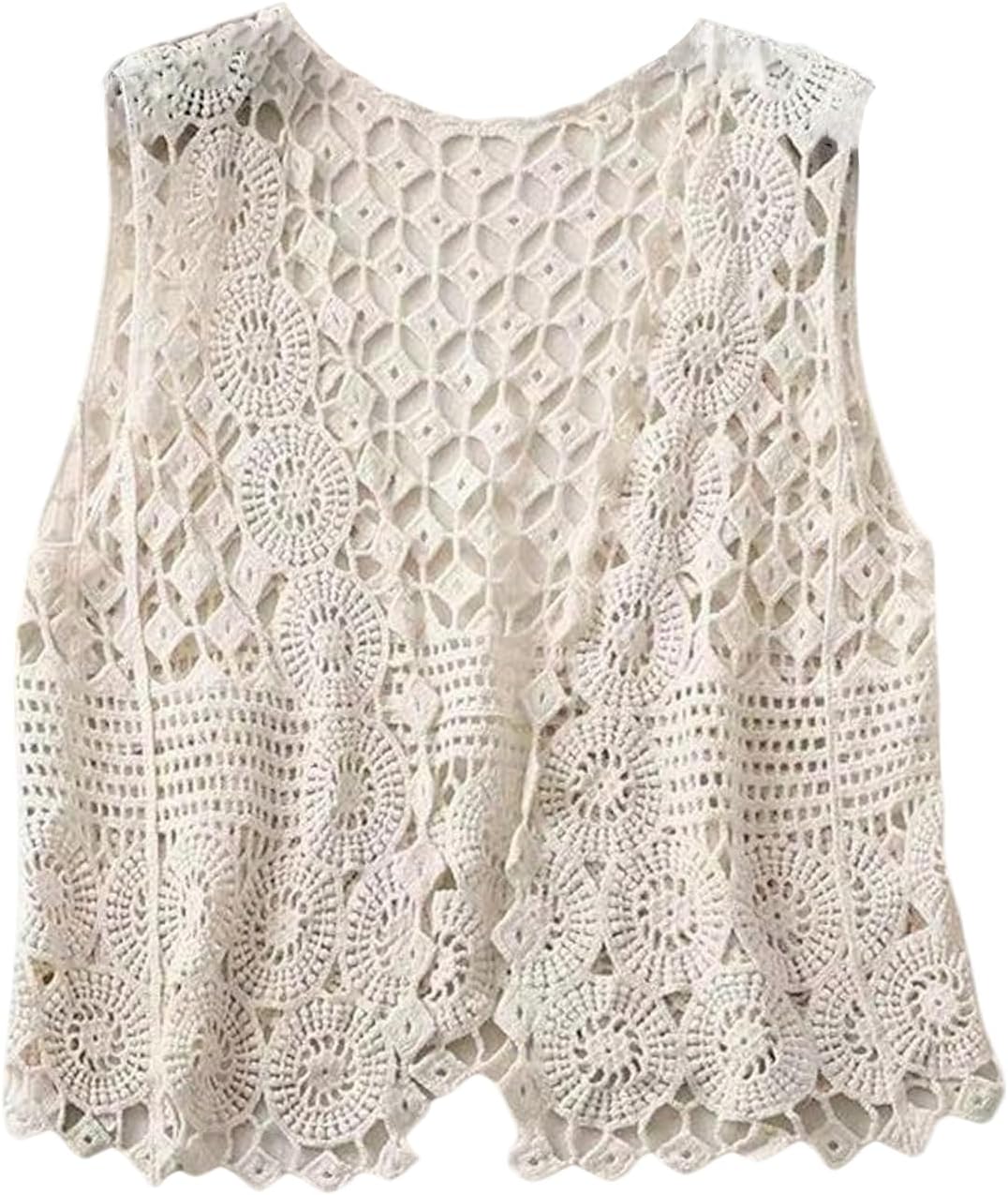 SweatyRocks Women's Hollow Out Sleeveless Sweater Vest Crochet Knit Open Front Cardigan