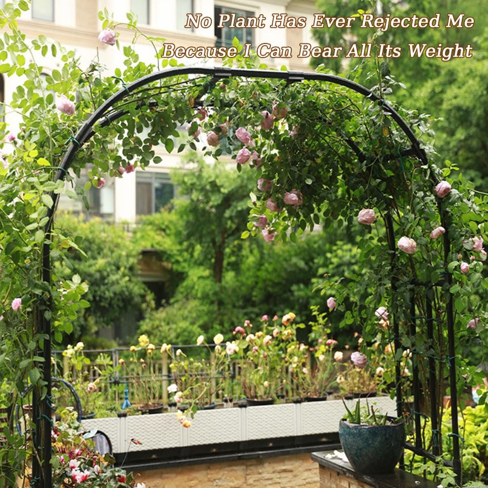 Arco da giardino in metallo per piante rampicanti e rose, cerimonia di matrimonio, pergolato, decorazione per compleanno e anniversario, accessorio per festa nuziale, nero, 120 x 240 cm