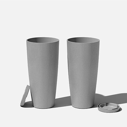 Miniatura 2 de Veradek Vega - Macetas redondas altas para uso en interiores y exteriores, hechas de plástico, mezcla de hormigón con agujeros de drenaje, perfectas