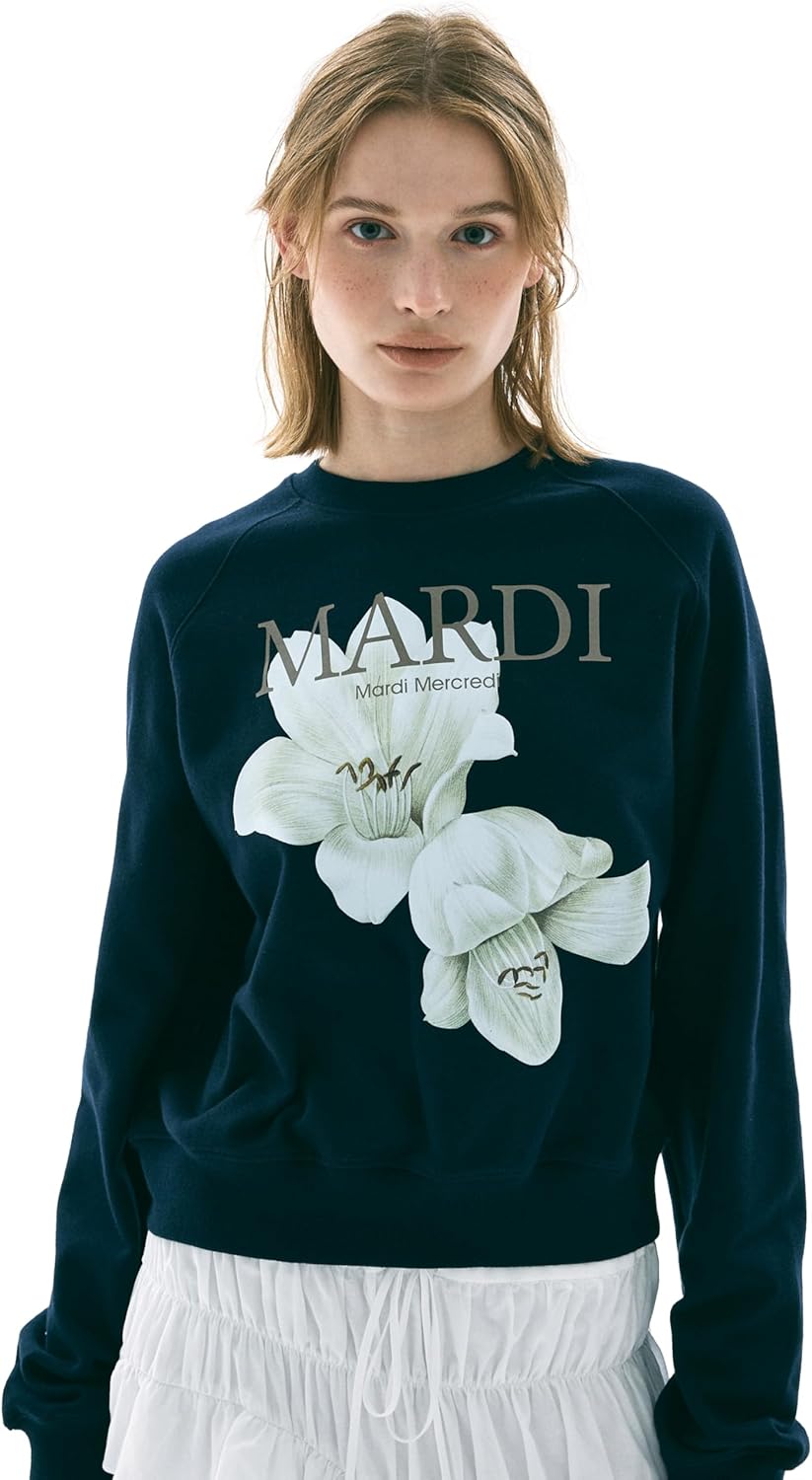 Raglan Sweatshirt Lilies 05, Floral Graphic Crewneck, Cropped Relaxed Fit Women’s Pullover