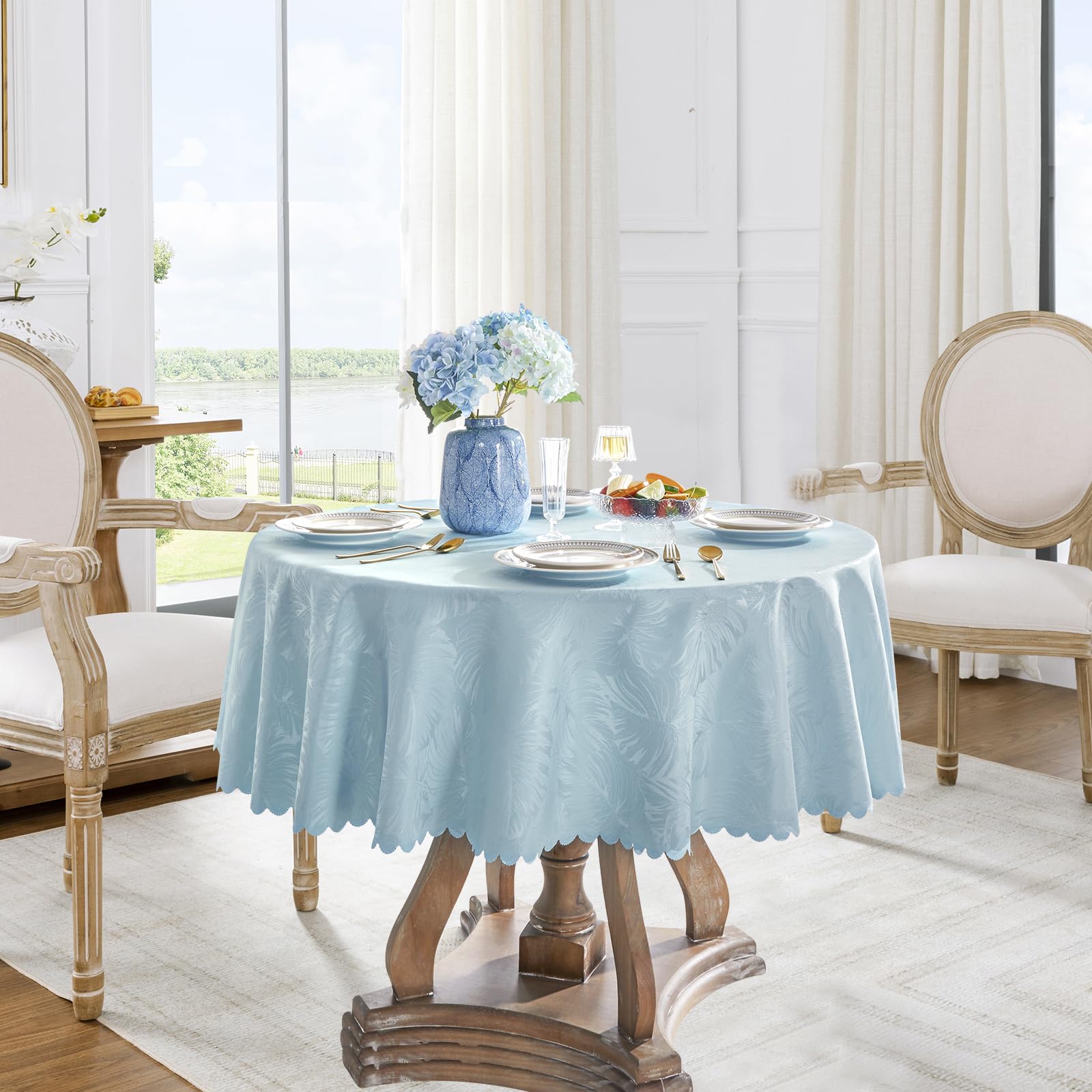 Nappe Ronde En Jacquard Damassée "Croisillons" Blanc