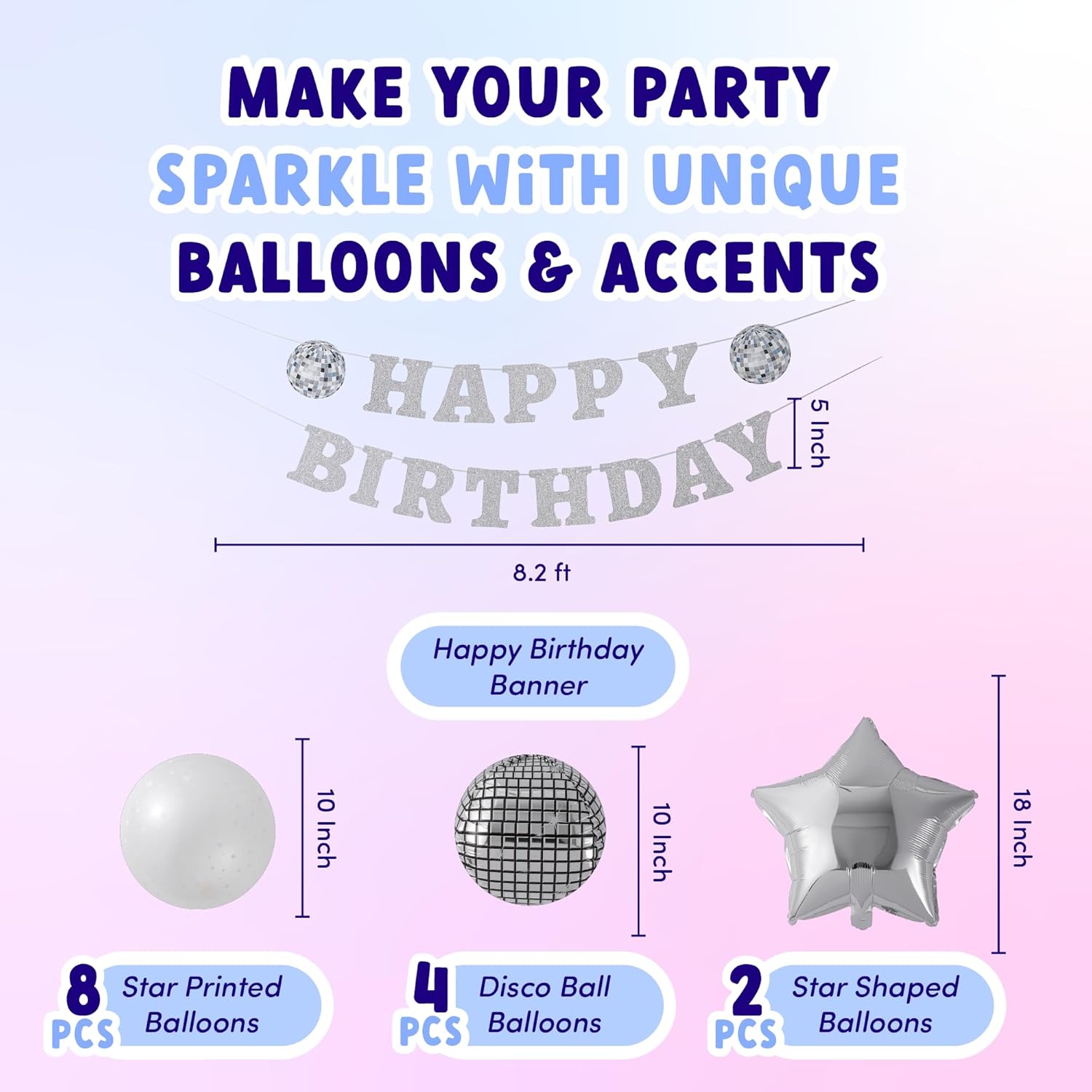 ecoZen Disco Birthday Decorations Set - Sparkly Themed Supplies with Disco Ball Decor, Iridescent Balloons, Tableware, Flatware, Cupcake Liners, Table Cover, Happy Birthday Banner, Party Favor Bags - Image 3