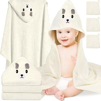 4 PCS Baby Towels Set, Baby Towels for Newborn Bath Essentials White Bear