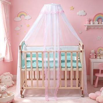 Universal Crib Mosquito Net with Lace, Dome Canopy, No Stand