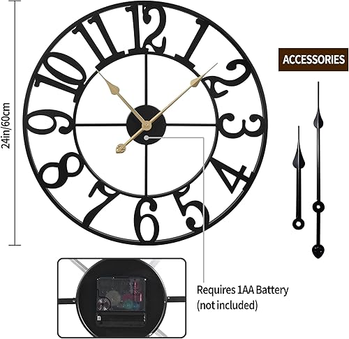 Vista 28 de Large Wall Clock, Metal Retro Roman Numeral Clock, Modern Round Wall Clocks Almost Silent, Easy to Read for Living Silver