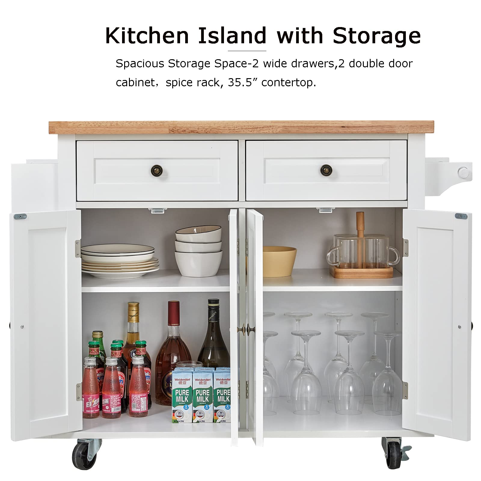 Buy Kitchen Island on Wheels with Storage, White Rolling Kitchen Island