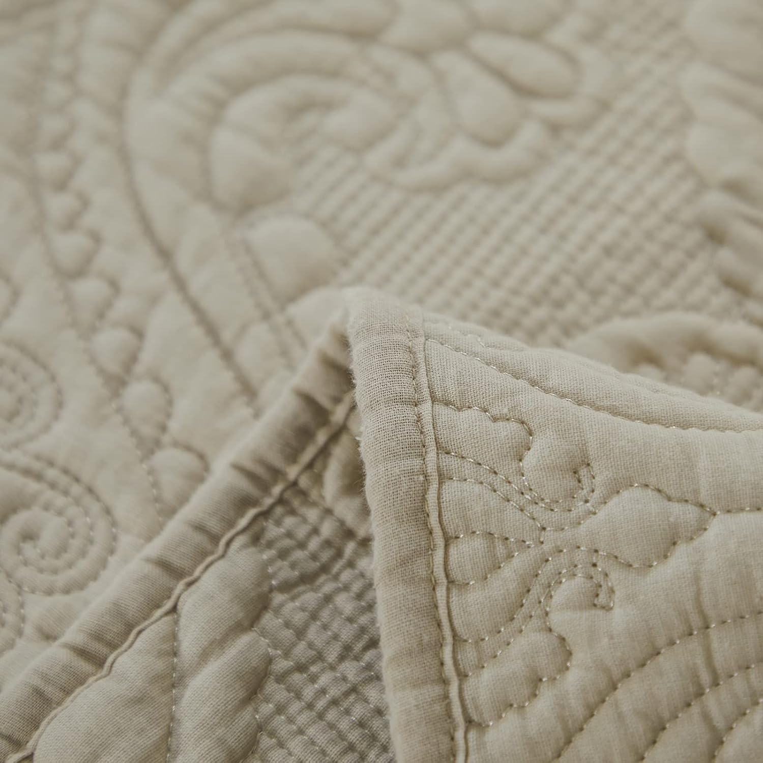 Brandream Beige Quilts Queen Size Cotton Vintage Farmhouse Damask Matelasse Coverlet Set 3-Piece - Image 9