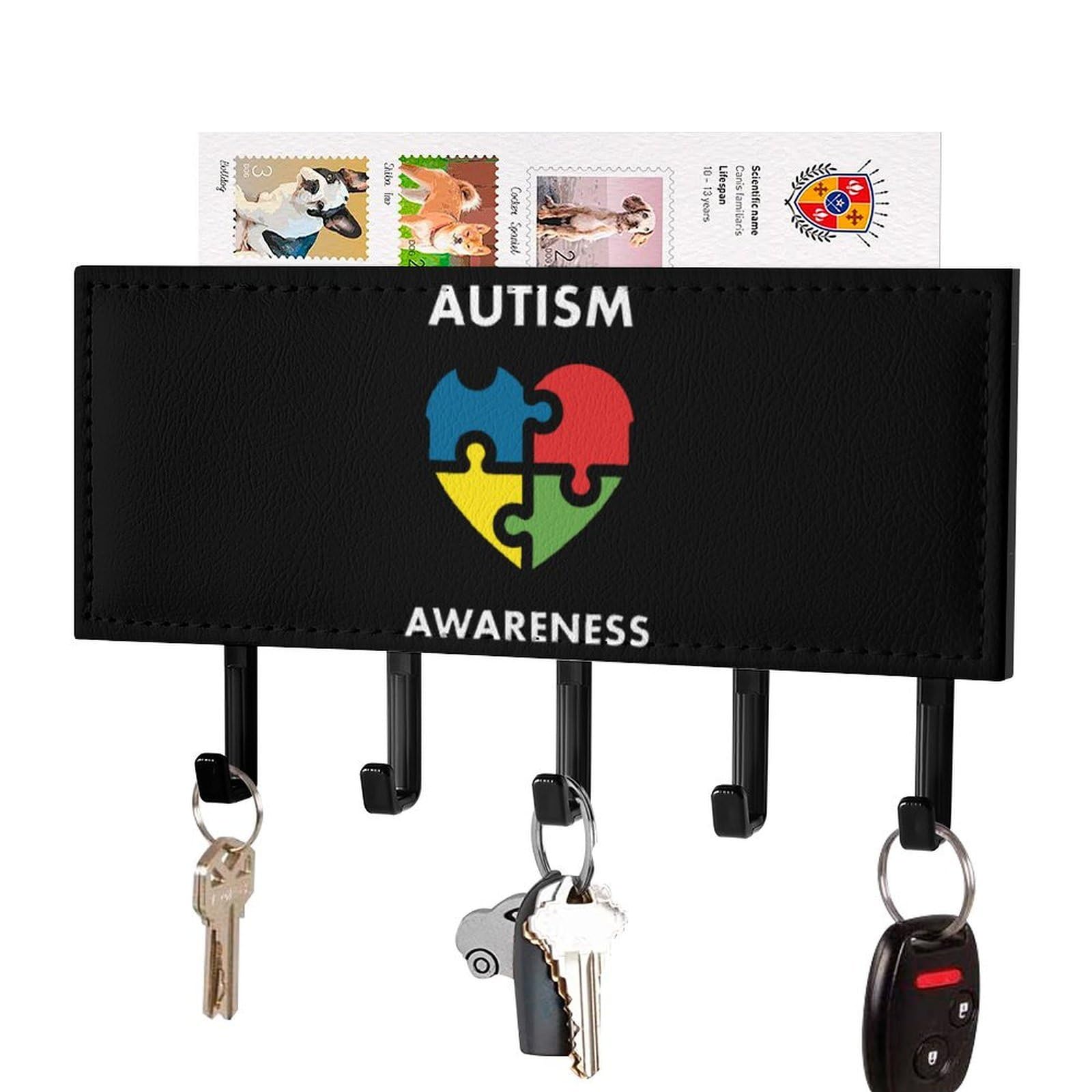 NCLQVJXZKHW Autism Awareness Key Holder with 5 Hooks Key Hooks Wall Mounted Key Racks Key Hanger Organiser Shelf