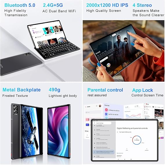 Tablet Android Tablet 11 Inch with 16GB+256GB+2TB Expand, 8600mAh, Support, 5MP+13MP Dual Camera, Bluetooth 5.0, Octa-Core 2.0 GHz, 5G WiFi, 2026 lastest HD Screen Tablet with Keyboard and Mouse, Grey