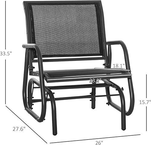 Miniatura 3 de Outsunny Porche Glider Juego de 2, silla de columpio con marco de metal con tela de malla transpirable, reposabrazos curvados y marco de acero para
