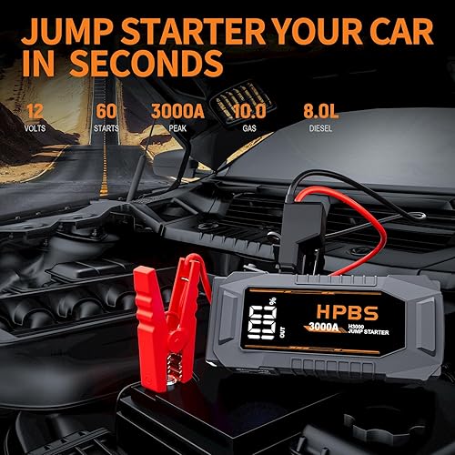 Miniatura 2 de Arrancador de vehículos de 3000 A, para todos los motores de gasolina de hasta 10L y diésel de 8L, batería portátil de 12V con pantalla LCD de 3.0