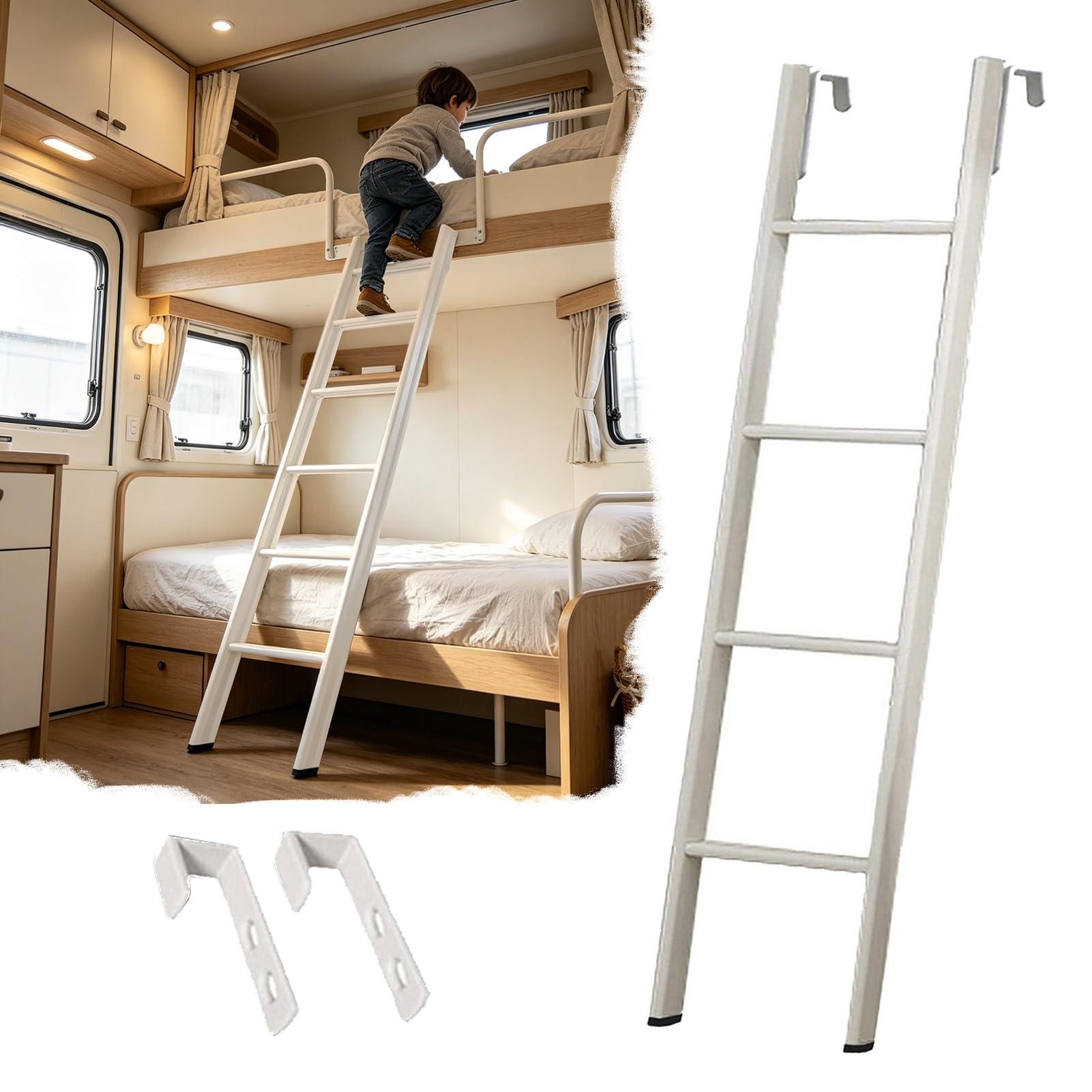 Escalera Cama Litera Escalera Metálica Litera Caravana/Autocaravana, Escalera Gancho La Litera Superior niños Adultos, Escalón Corto Que Ahorra Espacio, 116/130/140/150/160/170/180cm | 140cm/55"