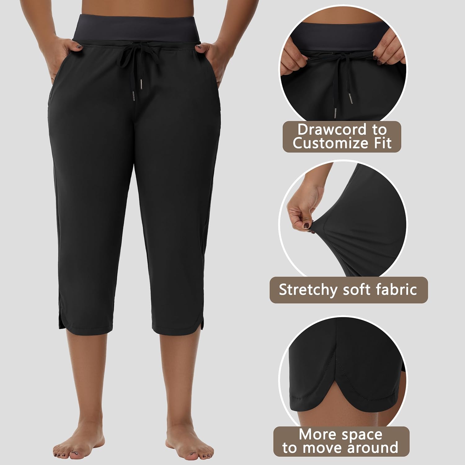 Women's Swim Capris Long Shorts Quick Dry UPF 50+ Lightweight 2025 Swimming Pants with Zipper Pockets - Image 3