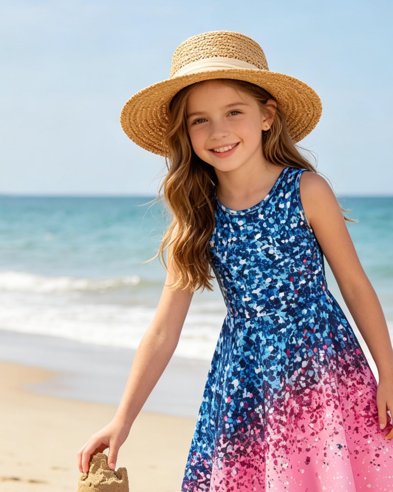 RAISEVERN Kleider für Mädchen Sommer Kleid A-Line Lässig Ärmellos Tanzkleid, 4-15 Jahre