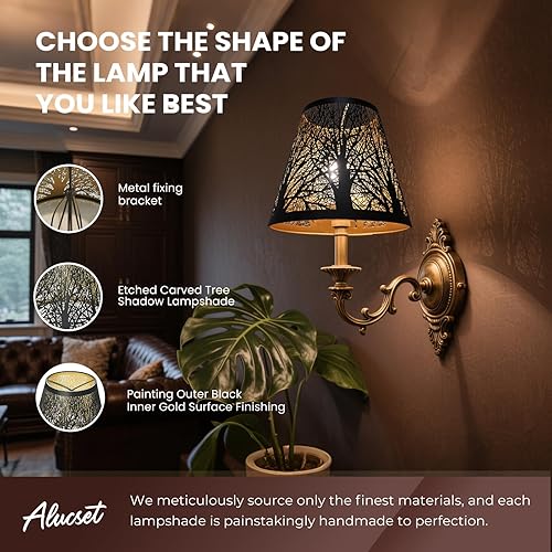 Miniatura 2 de ALUCSET - Juego de 2 pantallas de lámpara pequeñas de 3 x 6 x 5 pulgadas, campana, pantalla de lámpara con clip (negro dorado)