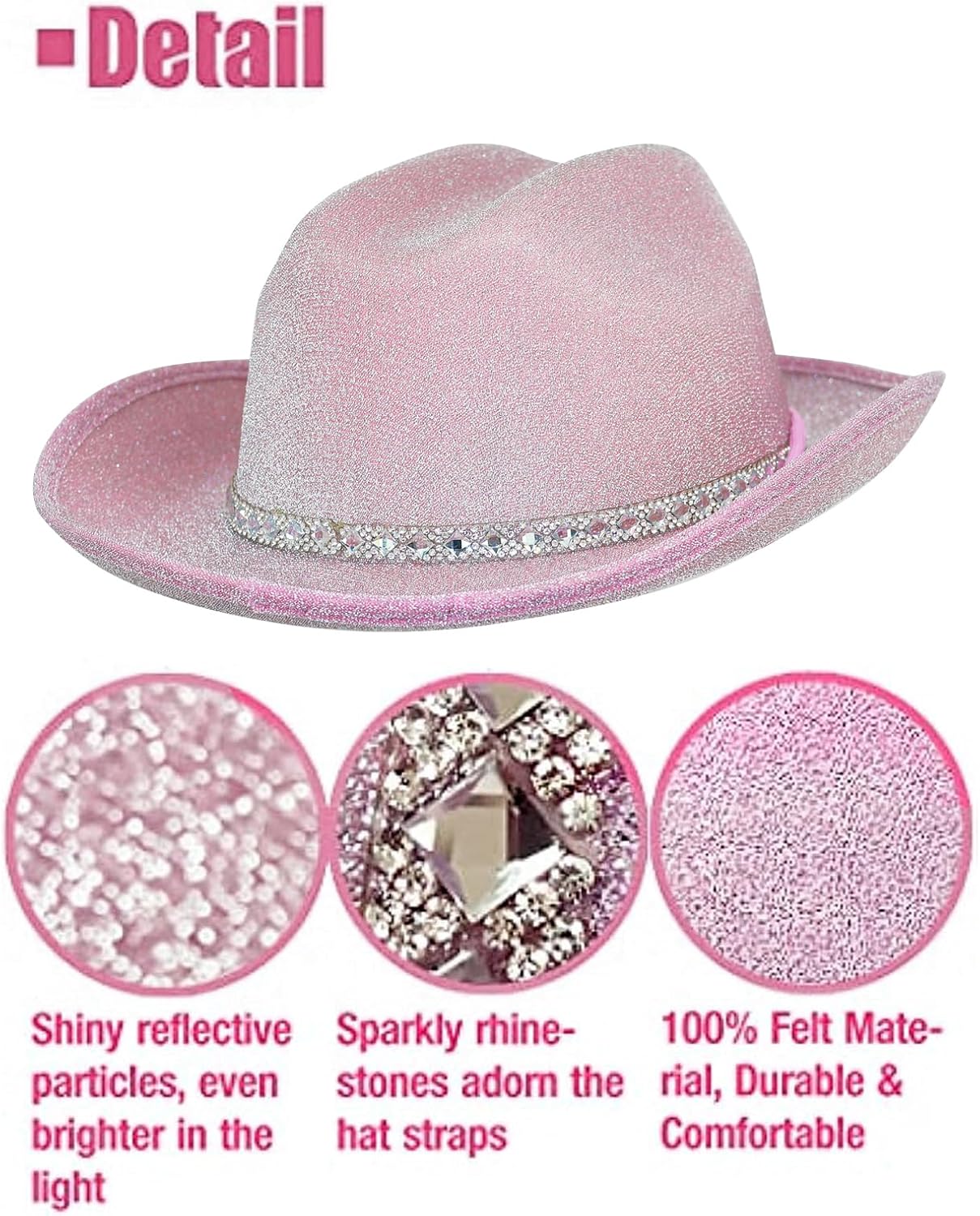 DAJOOEE Cowgirl Hat with Heart Sunglasses Glitter Cowboy Hat for Women Cosplay Bachelor Party Costume Hats - Image 3