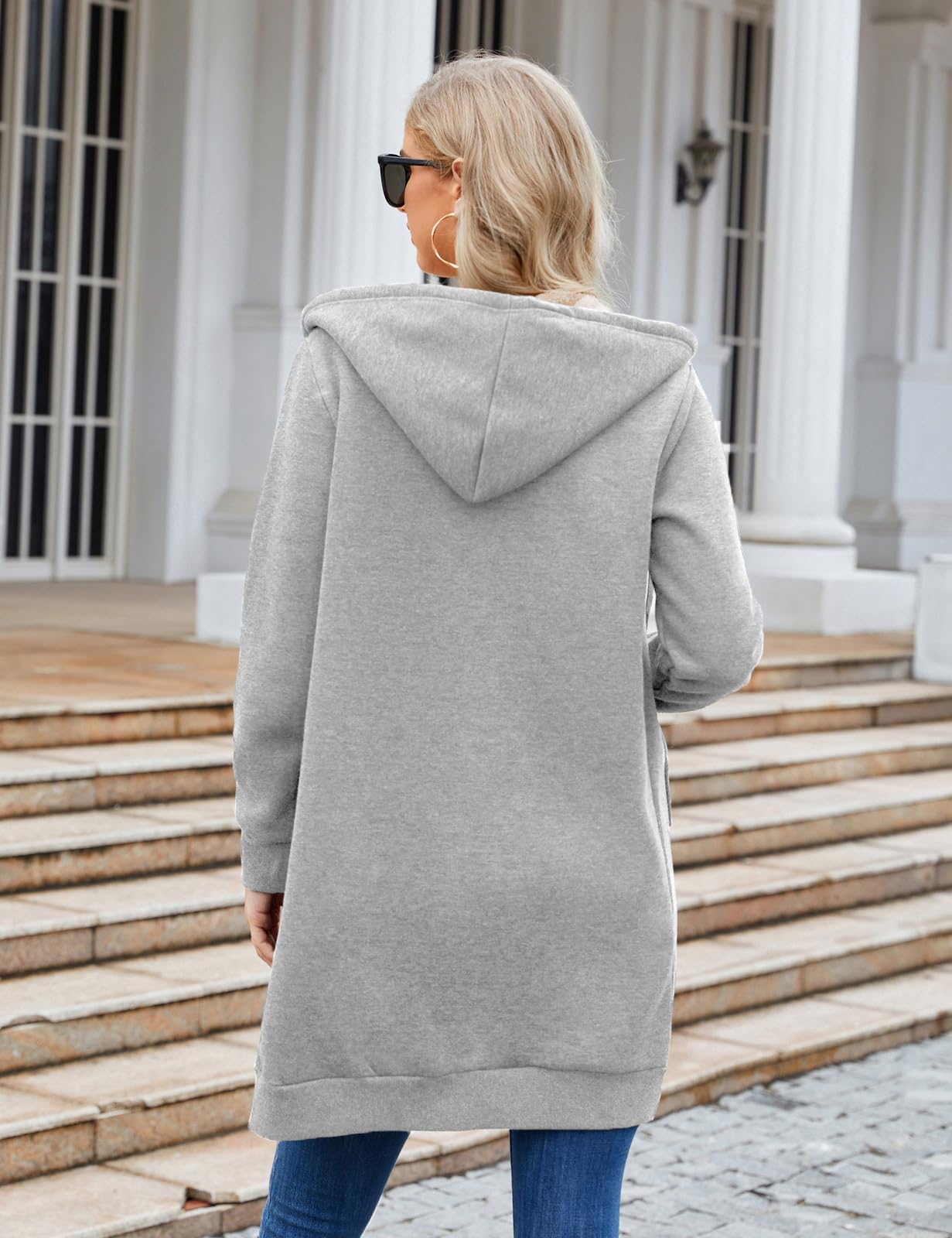 Yusongirl Sweat à capuche zippé pour femme - Veste polaire longue et chaude - Tunique à capuche pour femme - Manteaux d'hiver avec poches