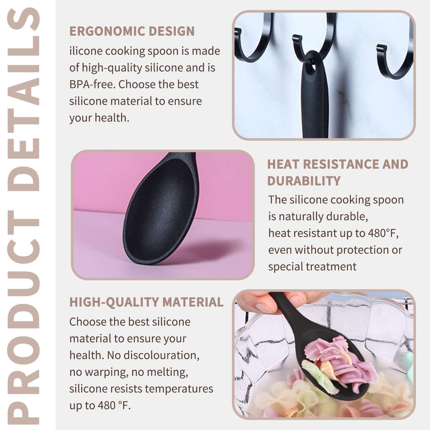 2 Pieces Silicone Cooking Spoons, High Temperature Resistant Silicone Spoons, Kitchen Utensils, Non-Slip Cooking Spoons - Image 3