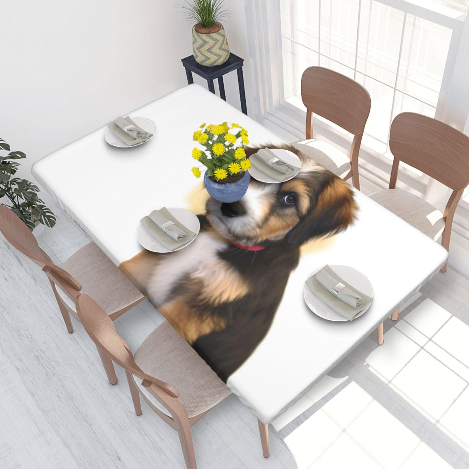 Dog Training Waterproof Square Table Cover Elastic Fitted Tablecloth Oil Proof Table Protector For 4ft Table