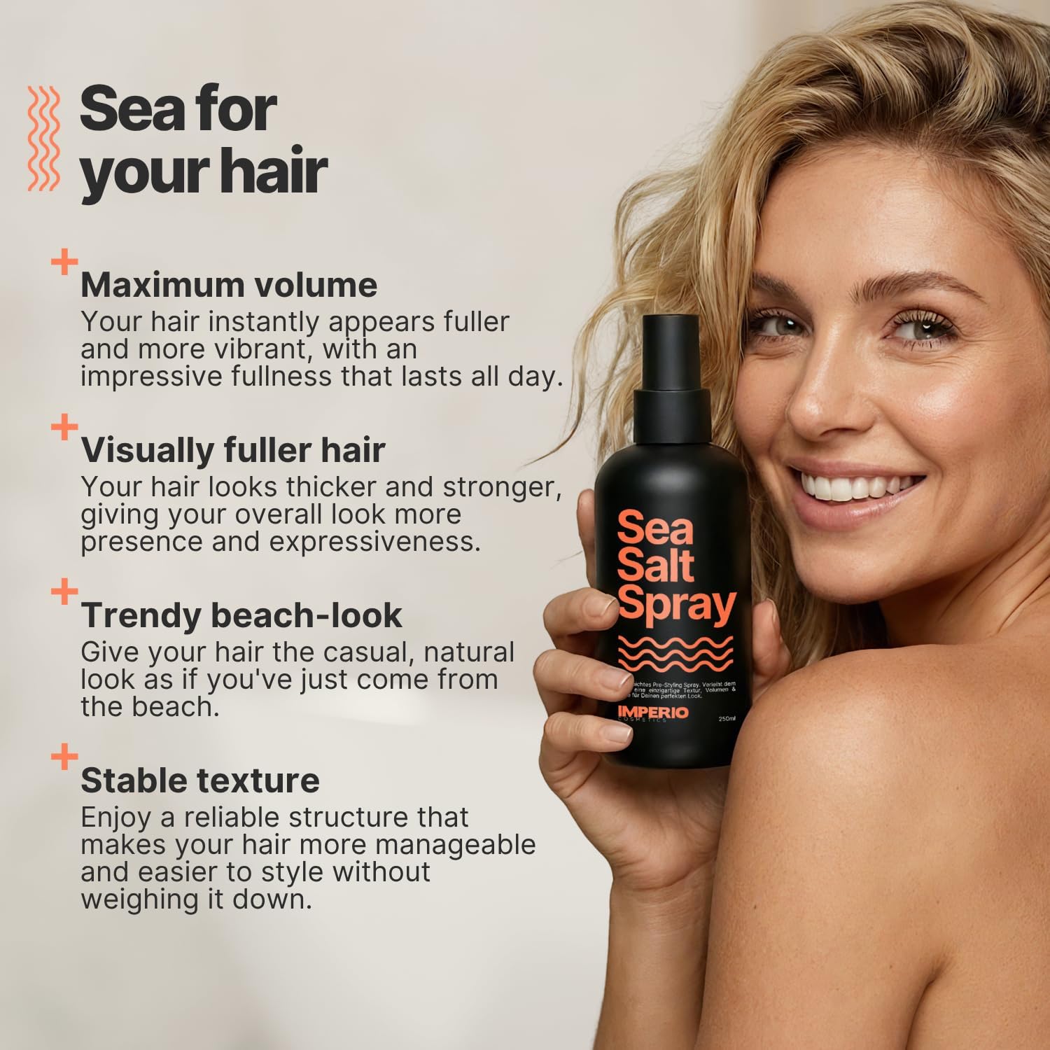IMPERIO Sea Salt Spray 250 мл. Спрей с морской солью премиум-класса для придания объёма и стабильной текстуры идеальные пляжные волны больше объёма и фиксации благодаря силе океана унисекс аромат
