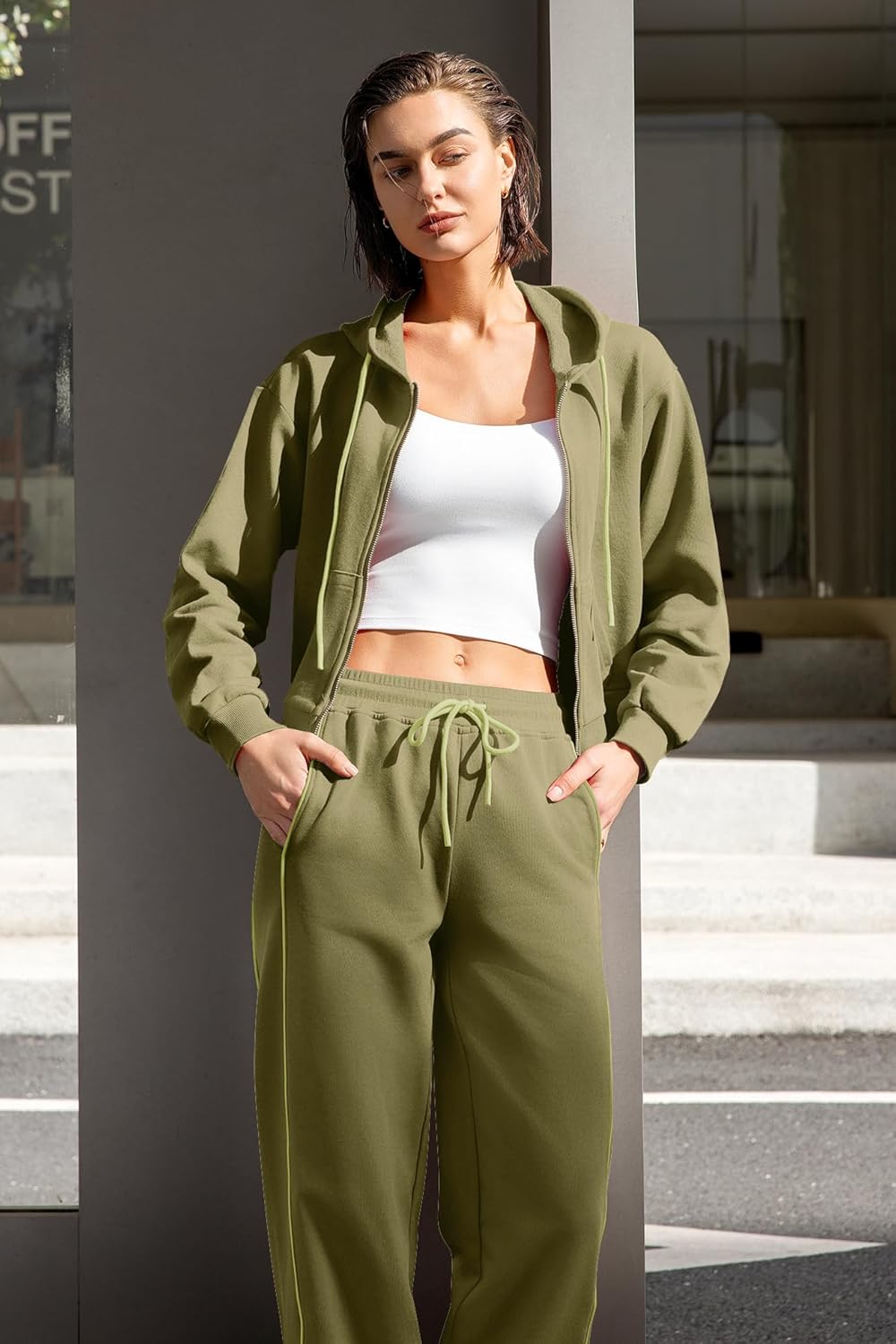 Panadila Womens Sweatsuits 2 Piece Set Zip Up Hoodie and Barrel Sweatpants Piping Sweatshirt Tracksuit Lounge Set - Image 7