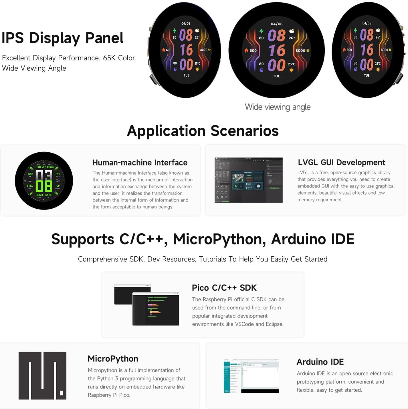 Waveshare RP2350 2.1inch Capacitive Touch Round Display Development Board, 480×480 IPS Panel Display, 65K Color, 2.5D Curved Touch Panel Version