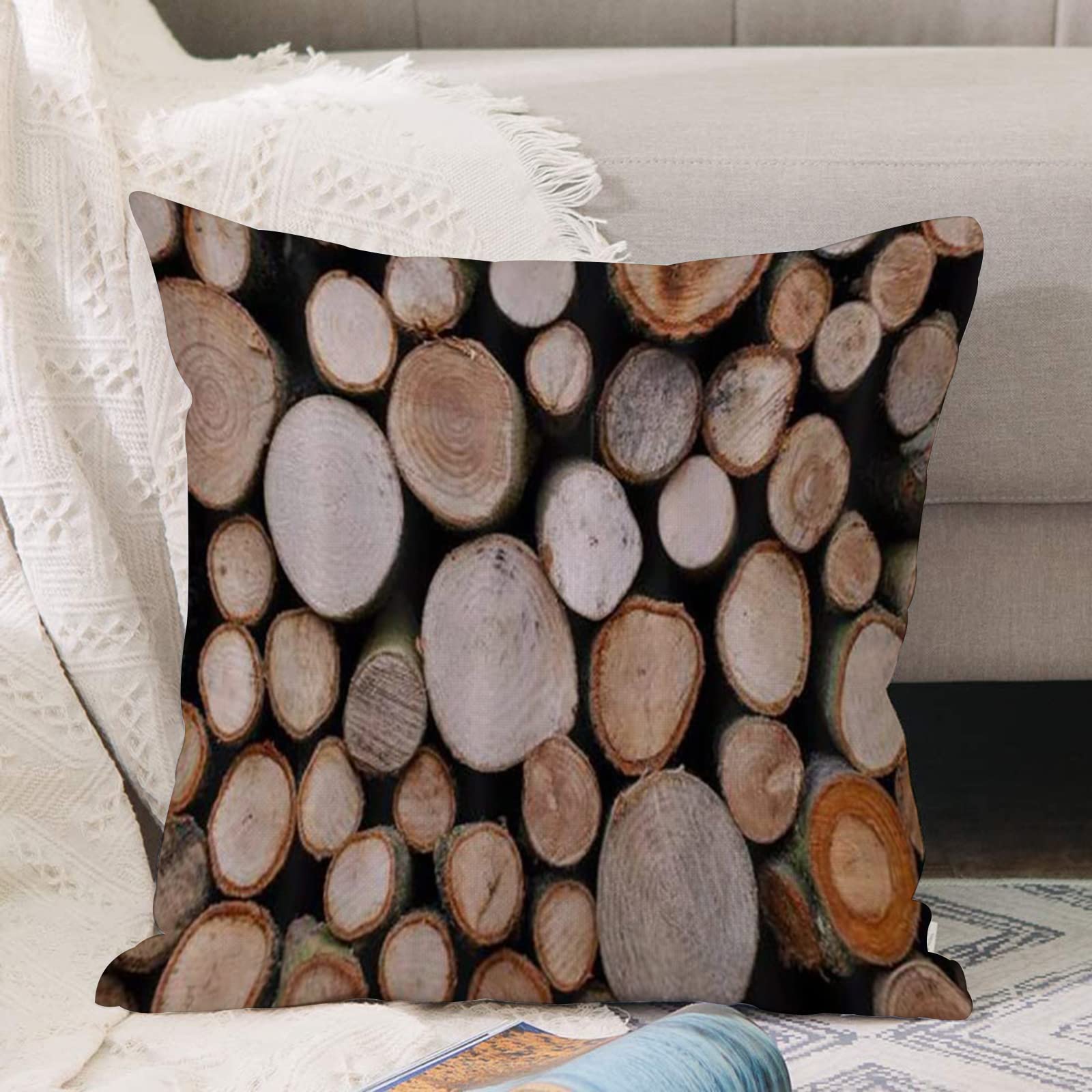 Cushion Covers 18x18 Inch,Lumber Log Wood Tree Stump Timber,Throw Pillow Cover Soft Pillowcases with Invisible Zipper for Sofa and Couch 45x45cm