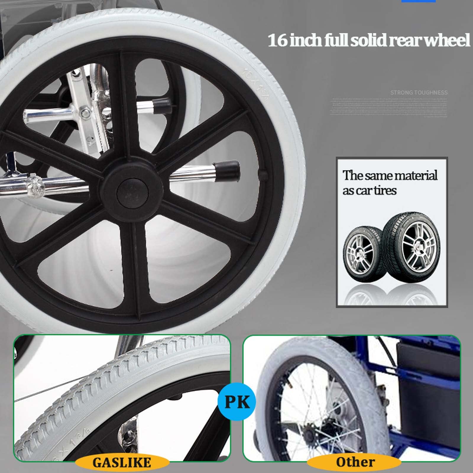 Rollstuhl - Faltbarer Transportrollstuhl, Leichtgewicht Aluminium Reise-Rollstuhl Für Senioren, Zwei Bremssysteme, Klappbare Geteilte Rückenlehne Und Fußstützen, Sicherheitsgurt,Sitzbreite 45 Cm