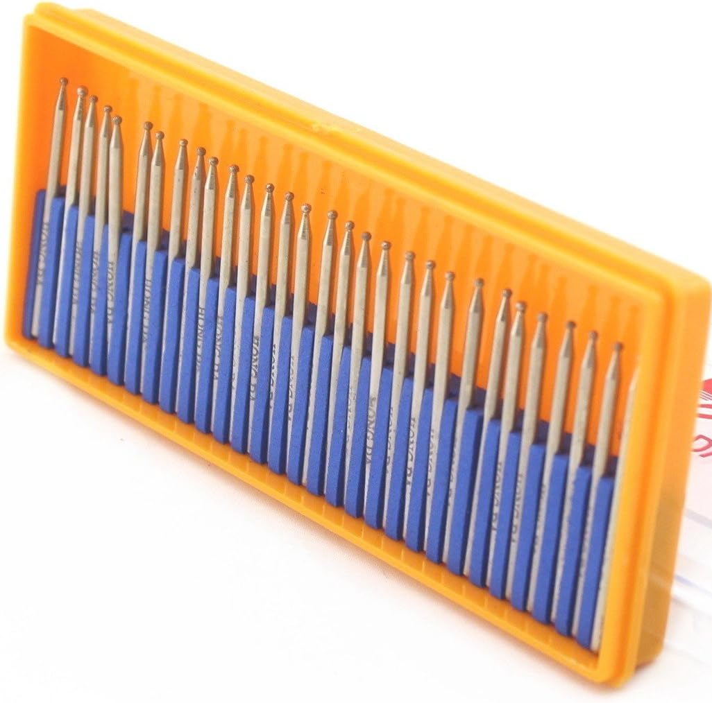 JINGLING Diamond Grinding Bits 1.5mm Spherical Head Bur w Shank 2.35mm Pack of 30Pcs