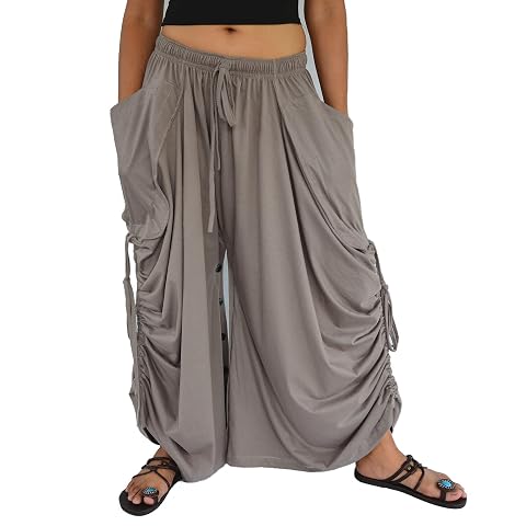Sakoonee Womens Harem Pants Palazzo Dhoti Lounge Trousers Convertible to a Skirt 2 Pockets Cotton One Size Elastic