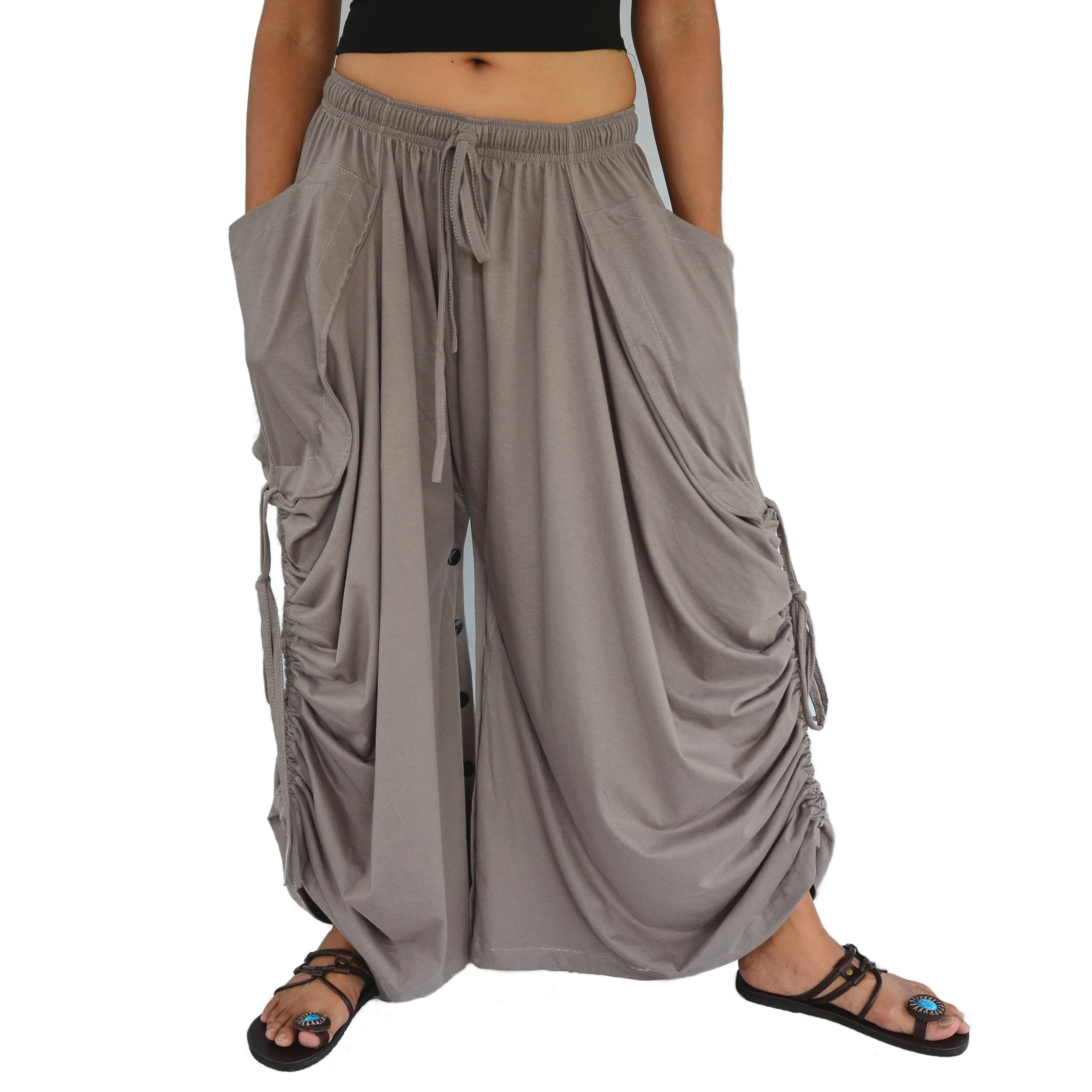 Sakoonee Womens Harem Pants Palazzo Dhoti Lounge Trousers Convertible to a Skirt 2 Pockets Cotton One Size Elastic