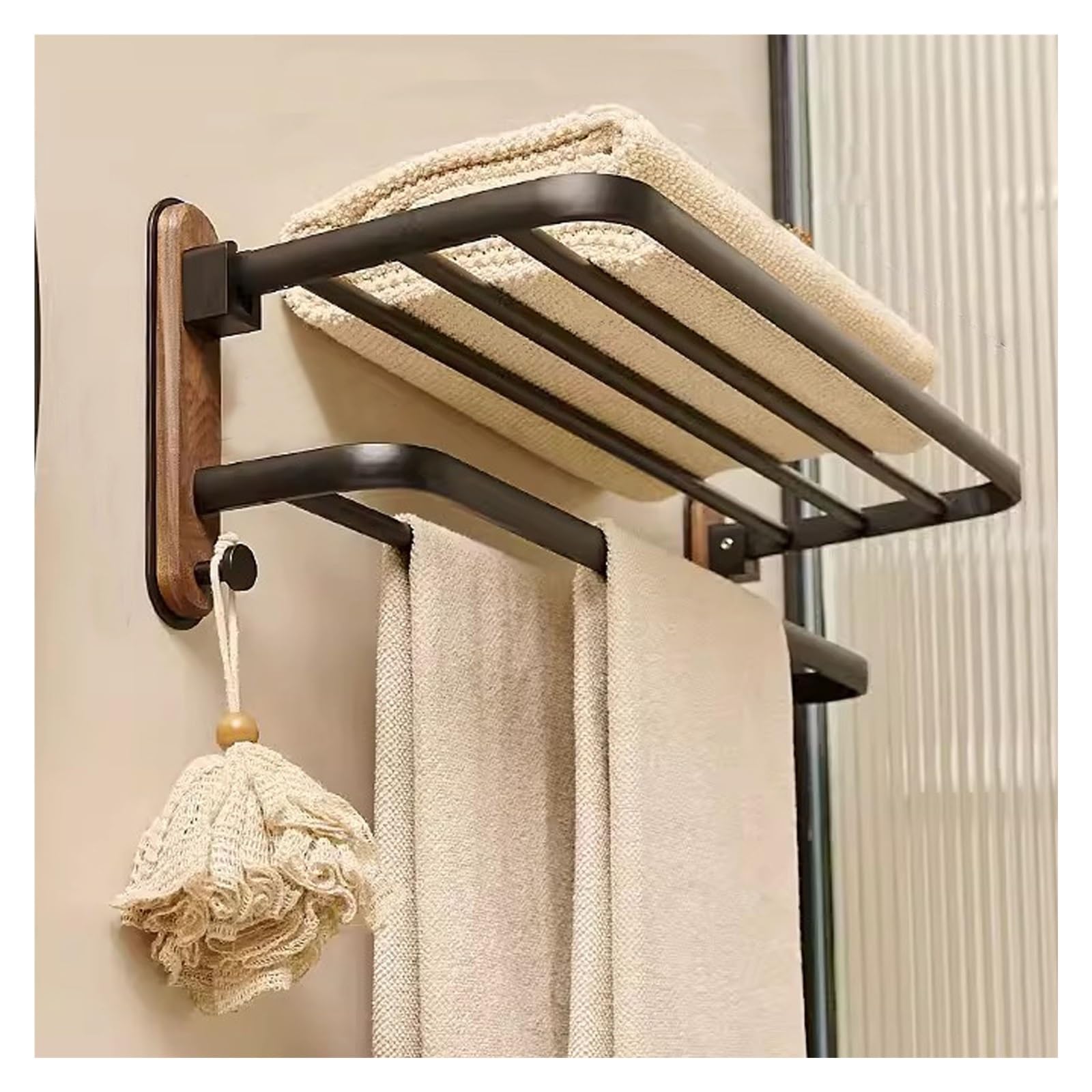 Porte-serviettes mural pliable double barre 60 cm cuisine et douche