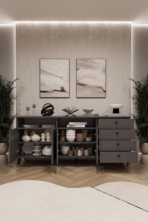 ASRA TREND Koyu Gri KNSL-06 Konsol TV Ünitesi Salon & Yemek Odası Büfesi 180x80x45 cm%100 MDFLAM
