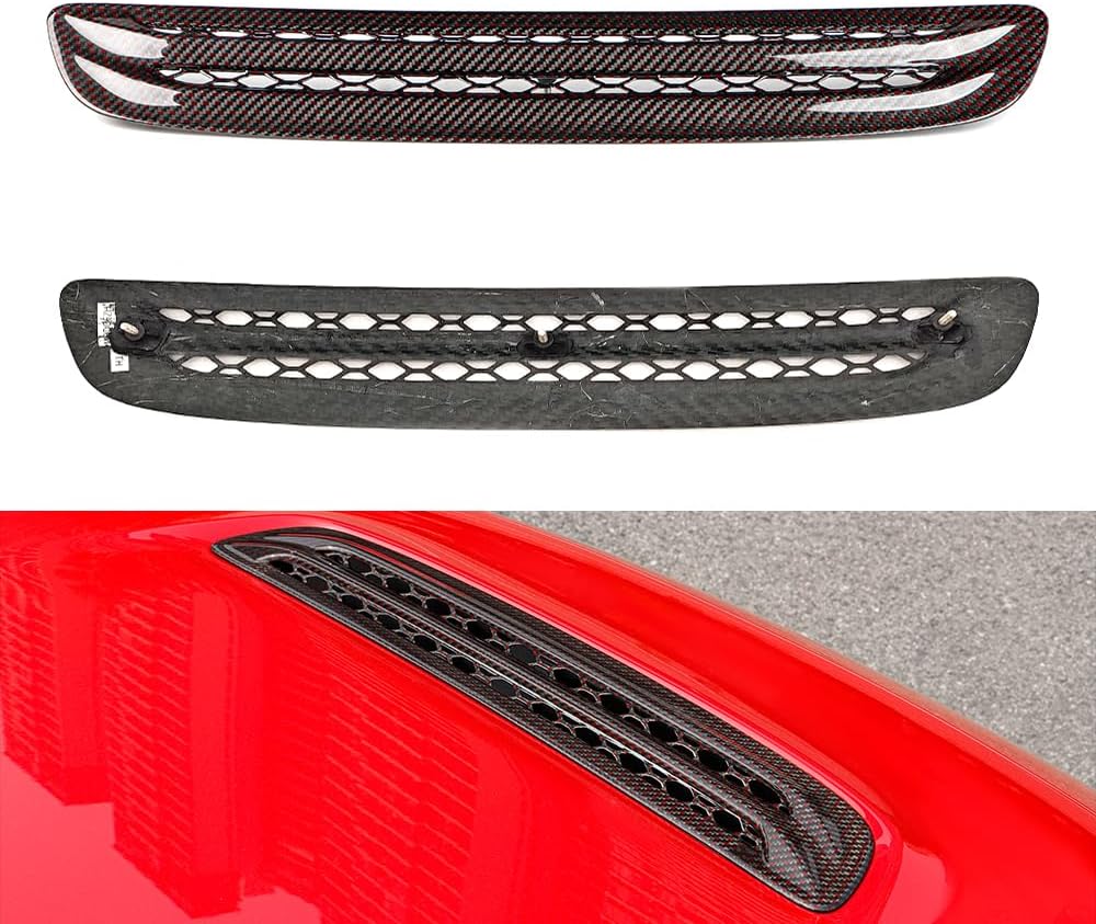 JSWAN Red black Carbon Fiber Front Hood Air Intake Grille Replacement Fit For 11th Gen Civic Type r FL5 TypeR Direct OEM Replacement Hood Vent Intake Grille Cars Bonnet Air Flow Intake (Red black)