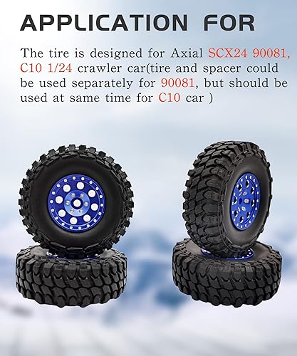 Miniatura 3 de Beadlock Ruedas y neumáticos 4 piezas de metal Micro Crawler neumáticos con rueda RC de 0.276 in espaciador hexagonal para Axial SCX24 90081 124 RC