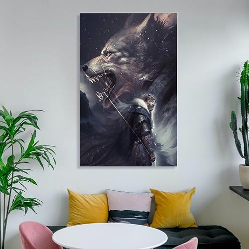 Miniatura 6 de Póster de dioses de la mitología nórdica griega Fenrir Dios Tyr Set Póster de lienzo para pared, impresiones de fotos colgantes, idea de regalo,