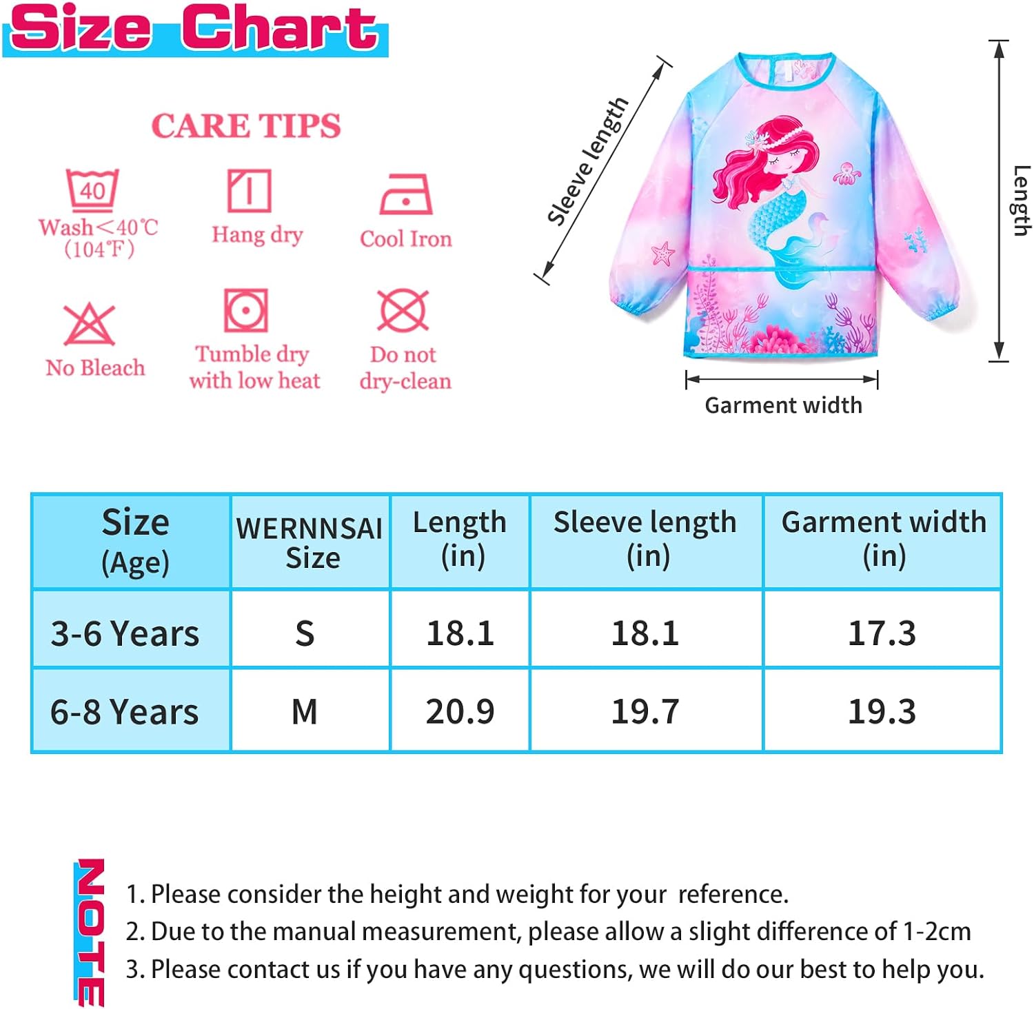WERNNSAI Kids Toddler Art Smock with Long Sleeve and 3 Pockets for Age 3-12, Kids Painting Apron for Cooking image 5
