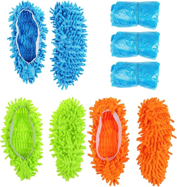 KATOOM Mop Slippers, 3 Pairs Multifunction Mop Shoes Cover Microfiber Foot Socks for House Home Office Bathroom Floor Dust Cleaning