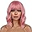 LANCAINI Short Bob Wigs with Bangs for Women Loose Wavy Wig Curly Wavy Shoulder Length Bob Synthetic Cosplay Wig for Girl Colorful Costume Wigs (Lovely Pink)