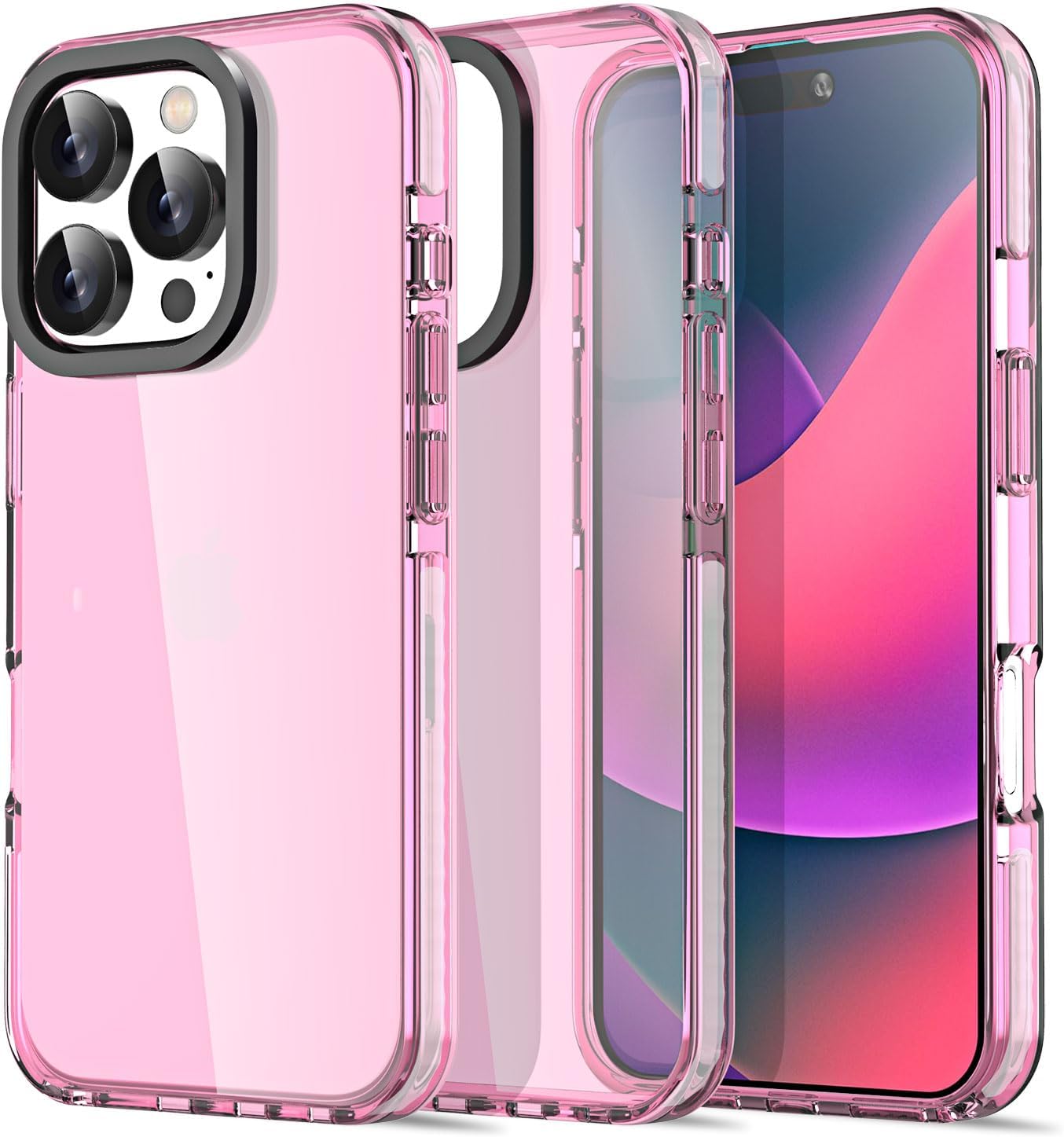 AICase Neon Pink Clear Phone Case for iPhone 16 Pro, Trendy Women Girly Aesthetic Preppy Colorful Colored Cute Retro Bright Protective Jelly Cover