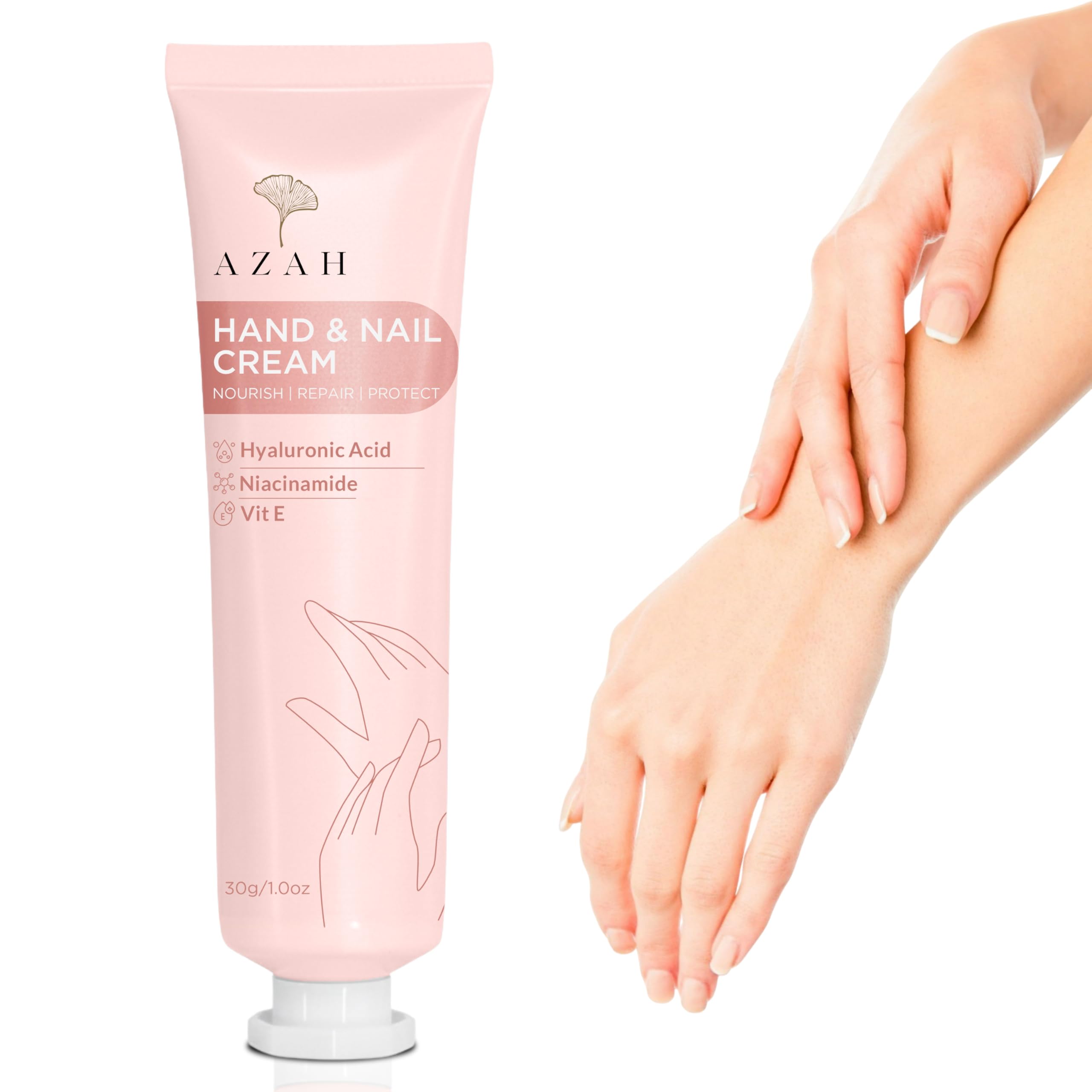 Azah Hand & Nail Cream for Women | Nail Repair Cream Infused With Hyaluronic Acid, Niacinamide, Vitamin E & Resveratrol | Hydrating & Moisturizing Hand Cream | Best Nail Cream For Damaged Nails- 30g