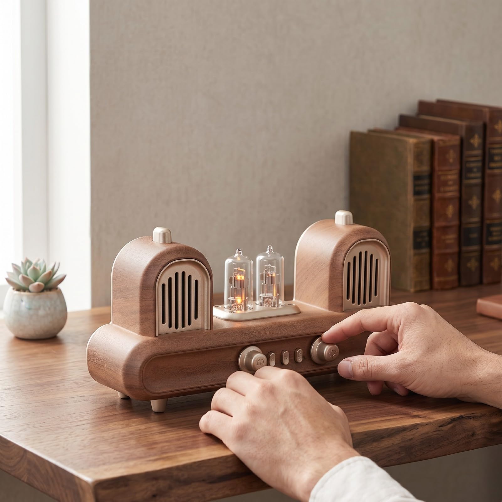 Haut-Parleur Bluetooth Rétro avec Horloge, Lumière Ambiante
