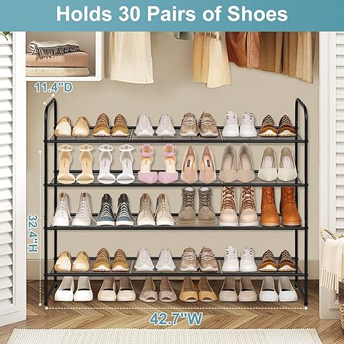 Miniatura 3 de AOODA Zapatero de metal largo de 4 niveles para armario, organizador de zapatos apilable para entrada, dormitorio, piso, capacidad para 30 pares de