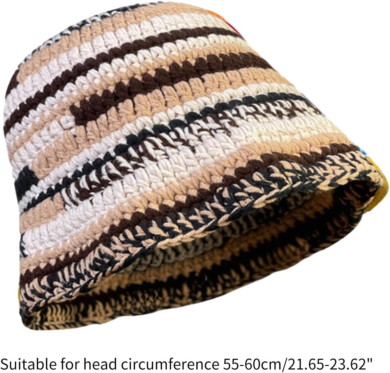 Ladies Crochet Stripe Pattern Fisherman Hat Wide Brims Bucket Windproof Crochet Bucket Hats for Women Blue