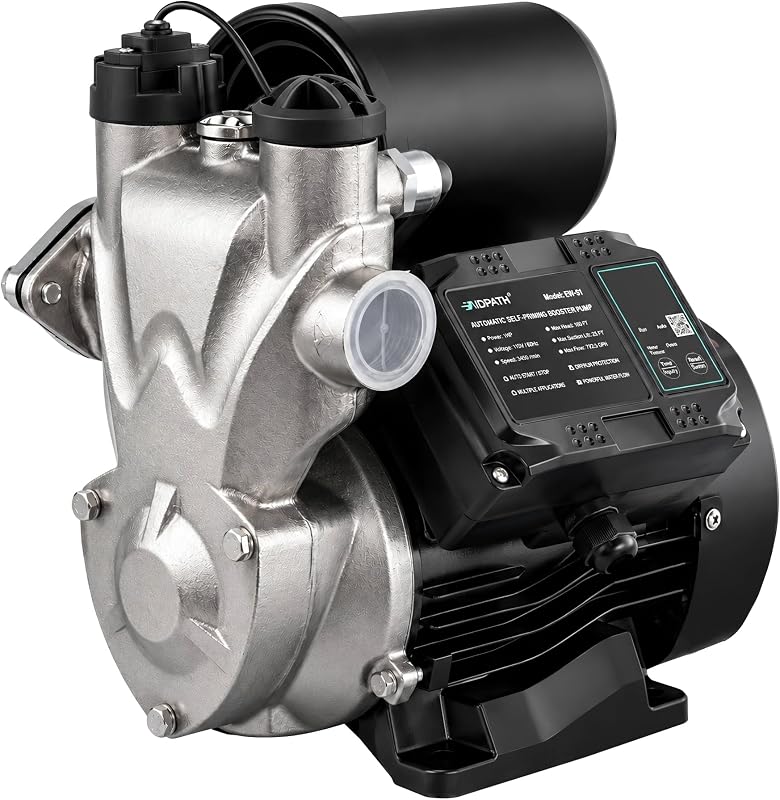 Automatic Self-Priming Water Pressure Booster Pump, Shallow Well Irrigation | Stainless Steel Pump Head, Dual Outlets, Copper Motor & Brass Impeller for Home, Garden & Lawn Irrigation, Cabins, Livestock