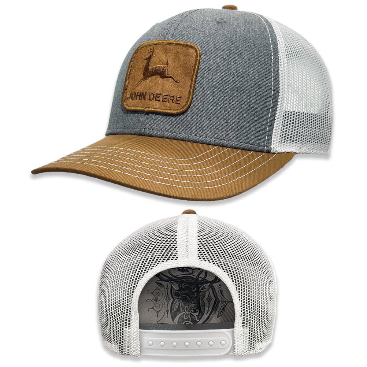 John Deere Suede Logo Patch Hat Cap Adult Gray Brown White Snap Back, Grey, One size